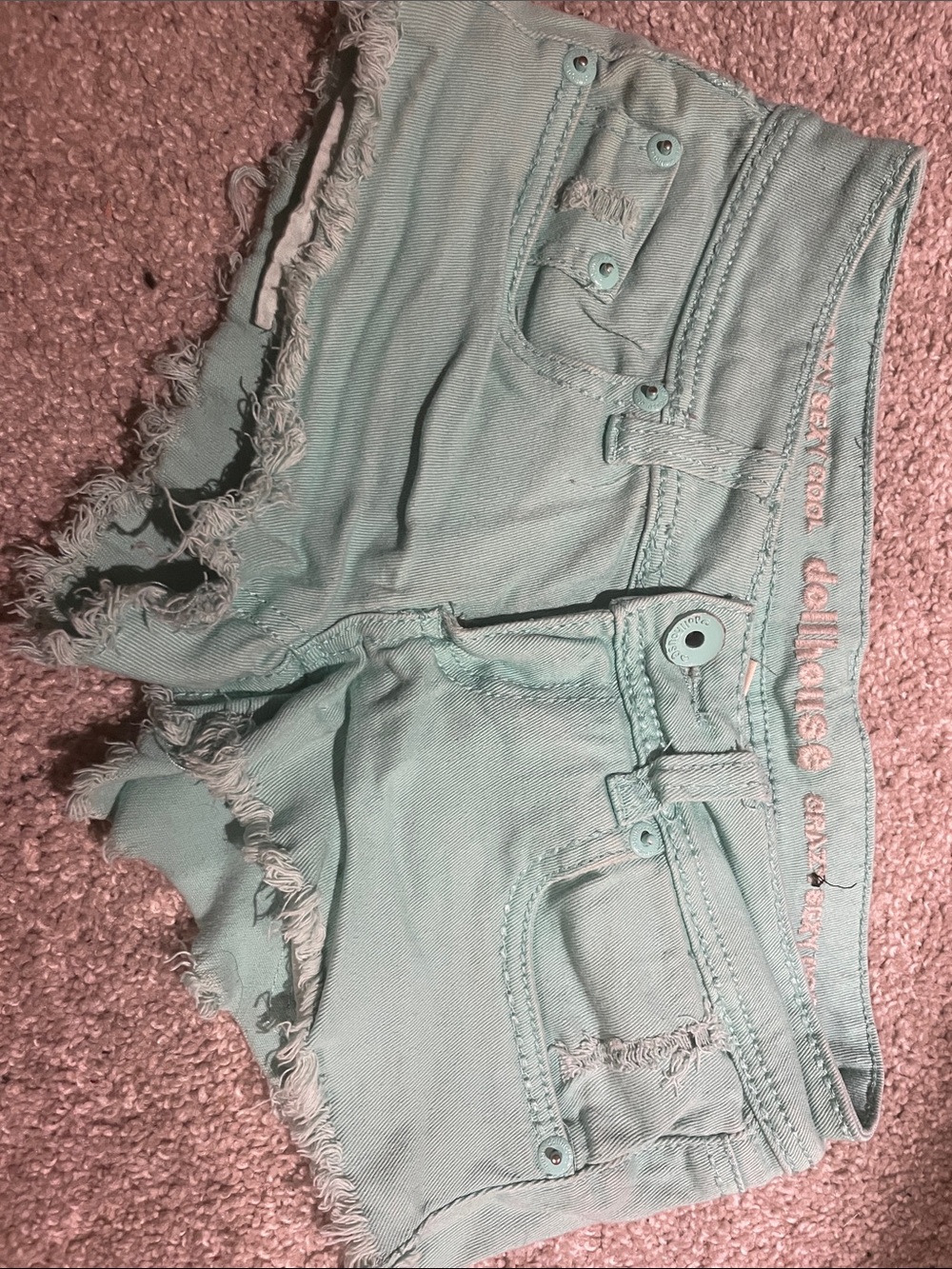 Dollhouse Mint Teal Frayed Denim Jean Shorts